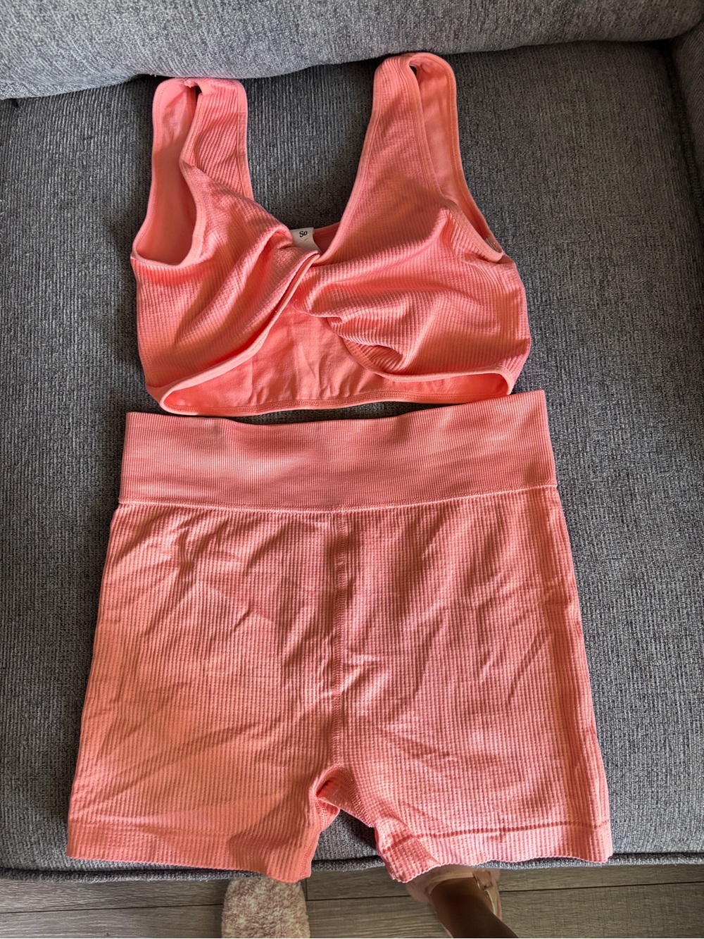 SO Coral Ribbed Twist-Front Sports Bra & High-Waist Shorts Set